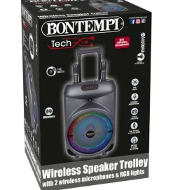 Bontempi Musikinstrumenter>Højtaler m. Mikrofoner/Lys - 87 cm - Trådløs - Trolley