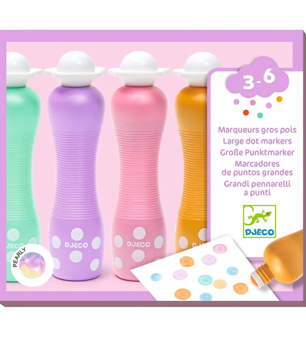 Djeco Kreativ Leg|Tuscher Og Farver>Prikmarkører - 4 stk. - Pearly