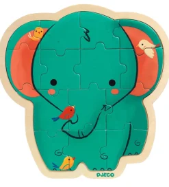 Djeco Puslespil>Puslespil - 16 Brikker - Træ - Elefant
