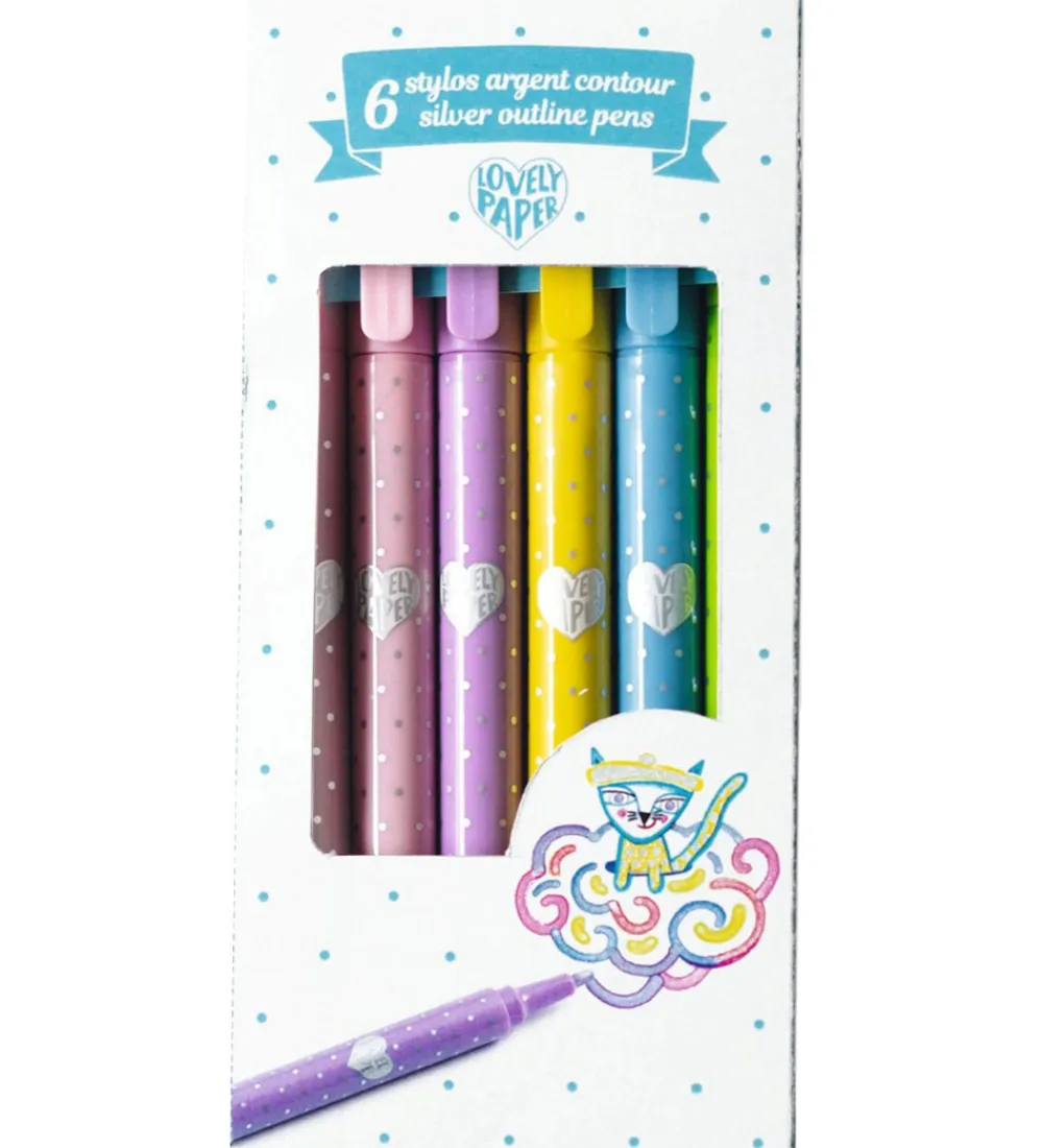 Djeco Kreasæt|Tuscher Og Farver>Tusser - 6 Silver Outline Pens