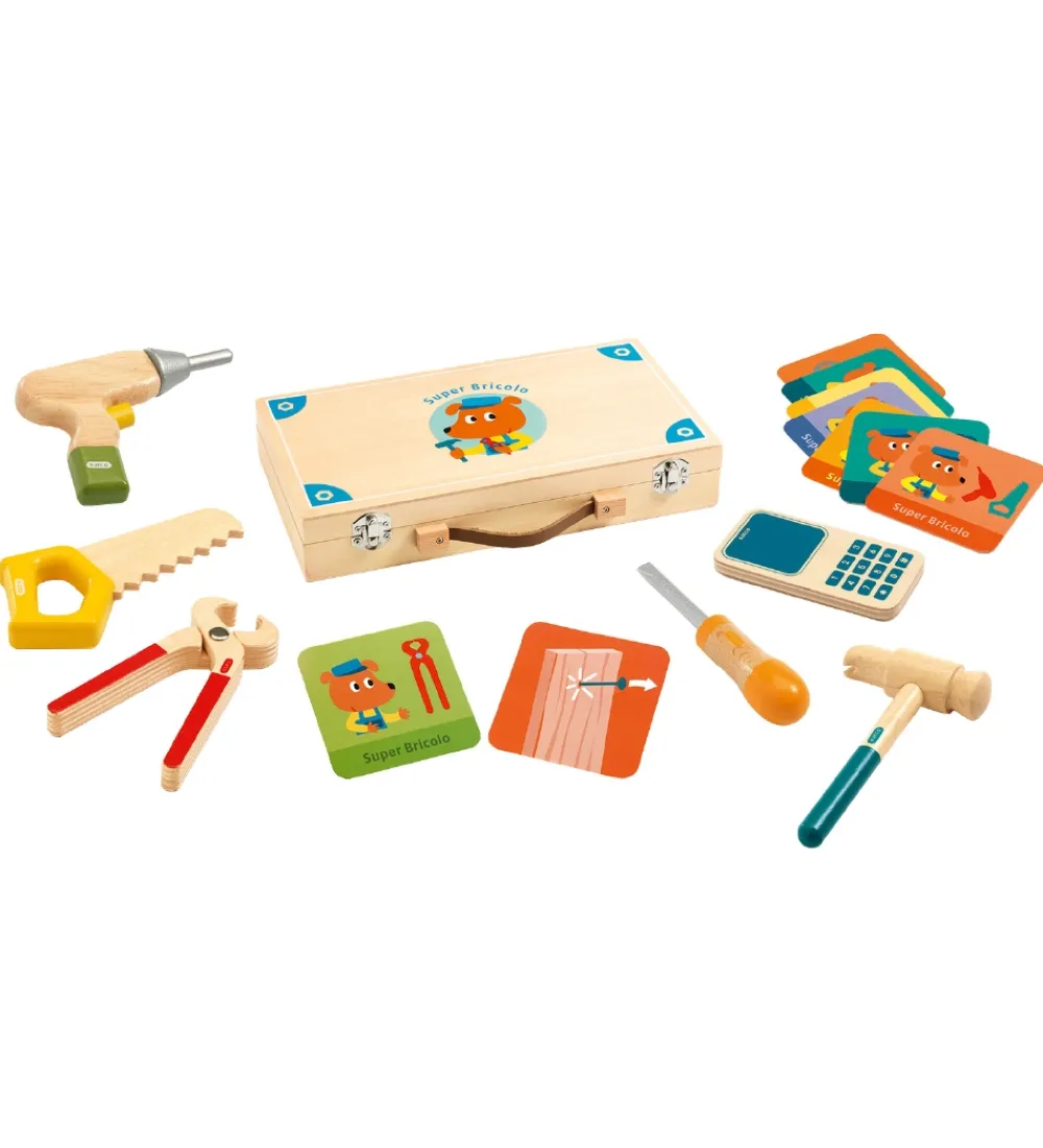 Djeco Legeværktøj>Værktøjskasse - Træ - Super Bricolo - Handyman