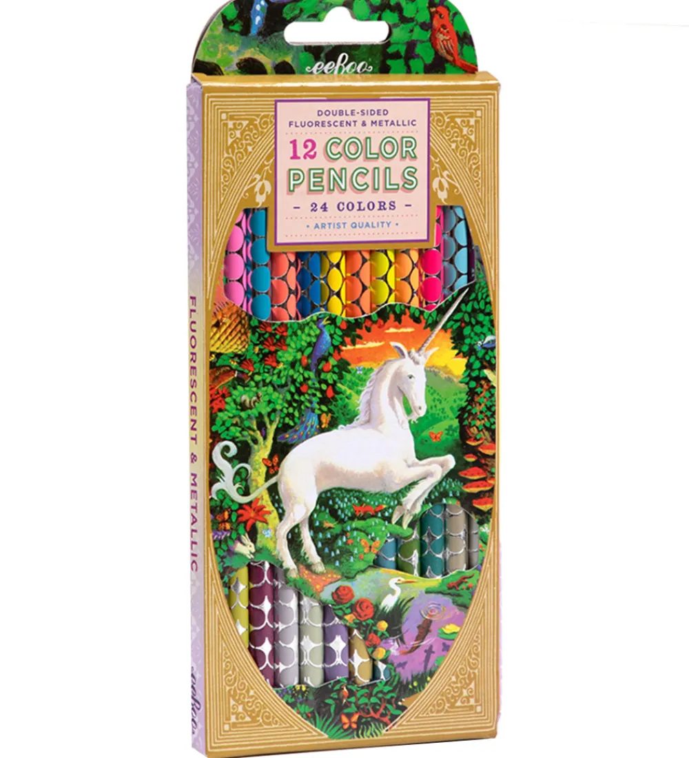 Eeboo Tuscher Og Farver>Farveblyanter - 12 Stk. - Neon/Metallic - Unicorn