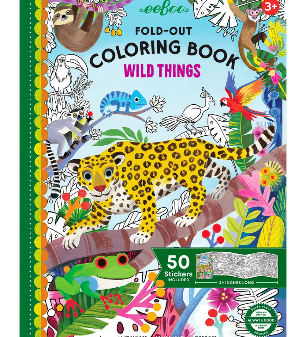 Eeboo Bøger|Malebog>Fold Ud Malebog m. Klistermærker - Vilde Dyr