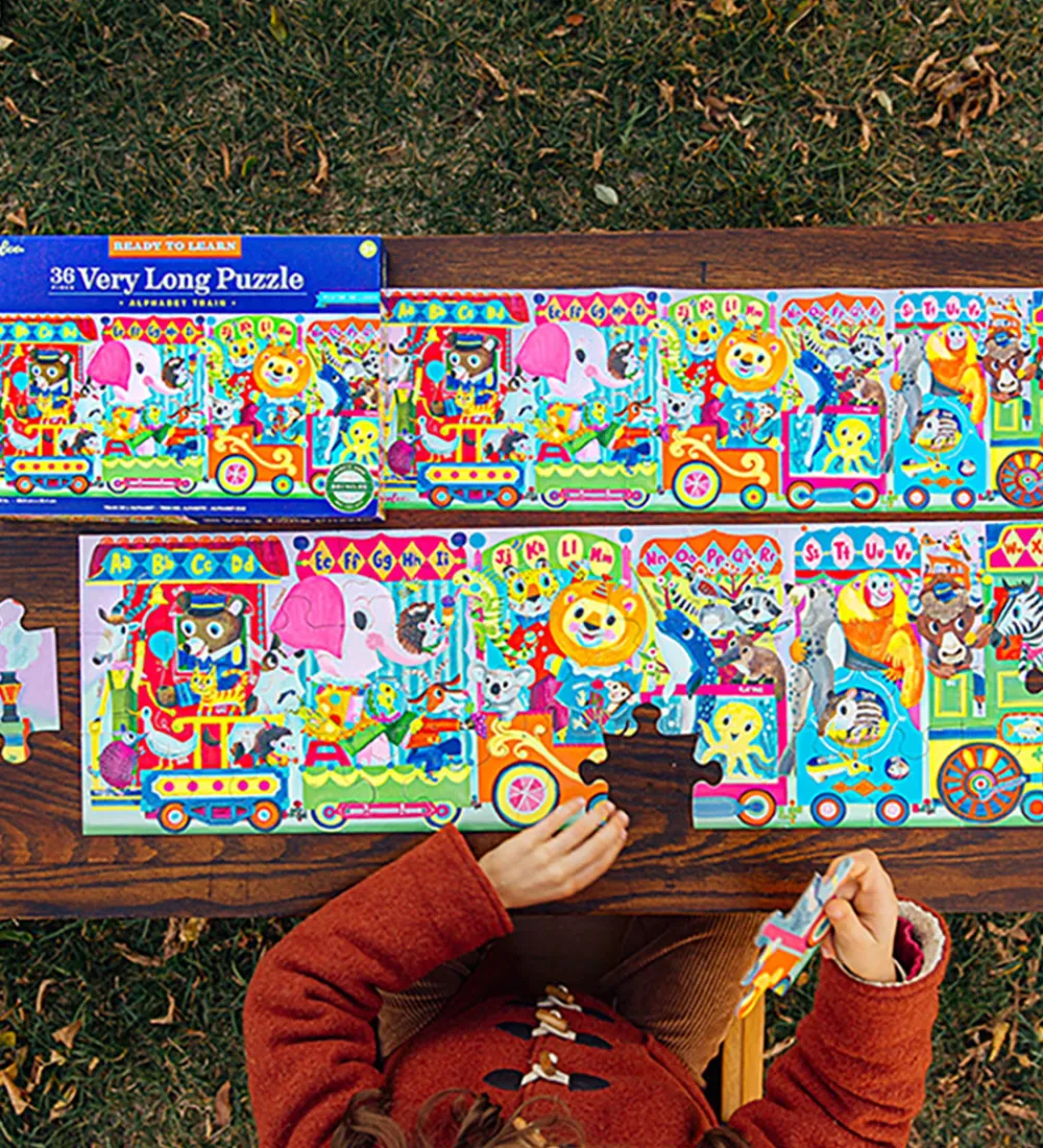 Eeboo Puslespil>Puslespil - 36 Brikker - 88,9x25,4 cm - Det Lange Alfabet-