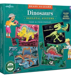 Eeboo Puslespil>Puslespil - Lyser i Mørke - 4x36 Brikker - Dinosaurer