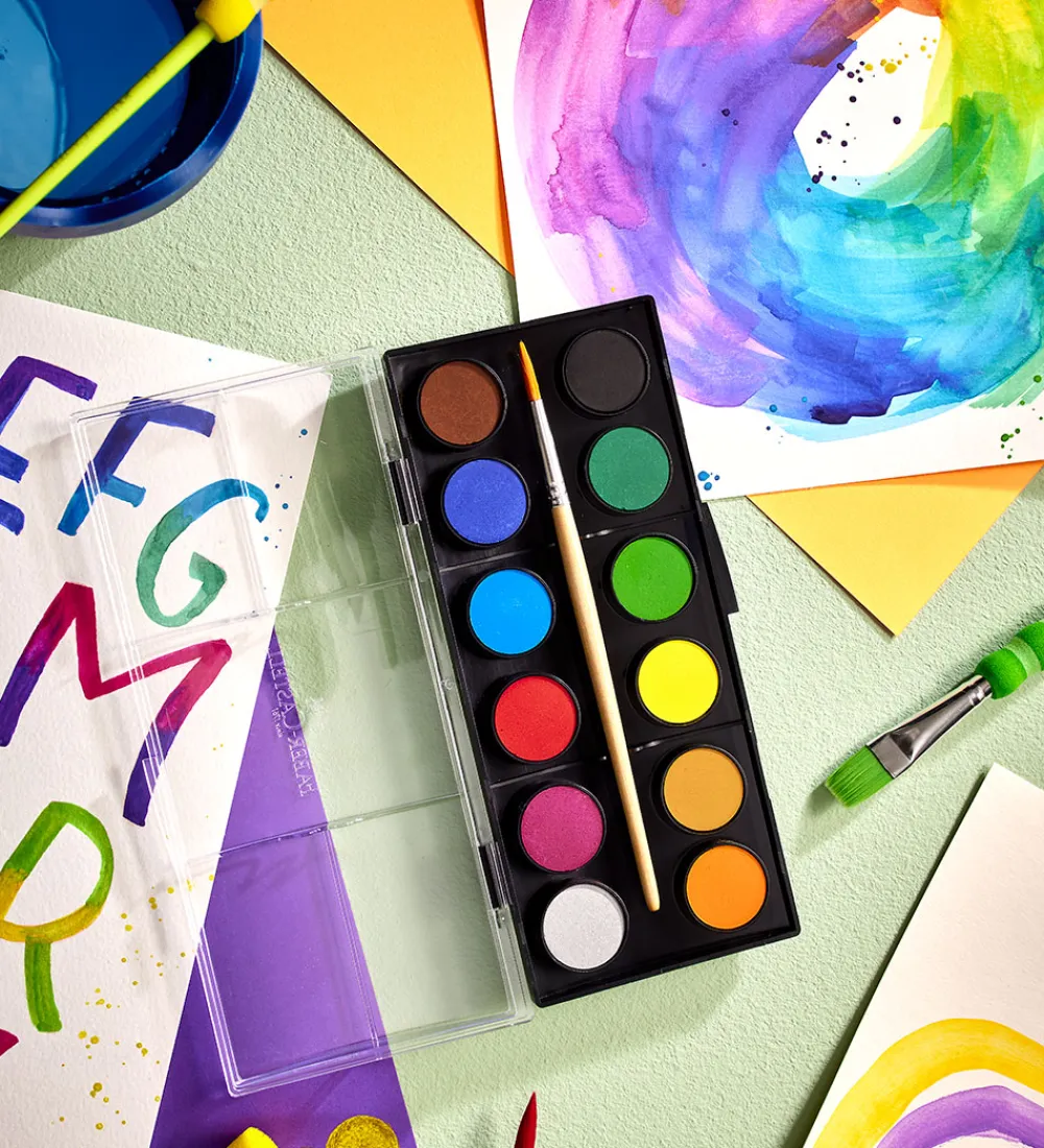 Faber-Castell Tuscher Og Farver|Maling>Vandfarve - Akvarel - 12 Farver + 1 Pensel