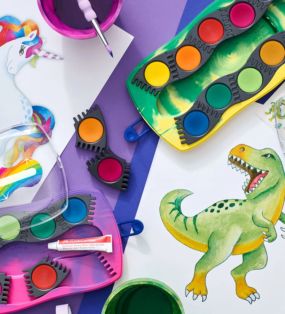 Faber-Castell Kreativ Leg|Maling>Vandfarve - Dinosaur - 12 Farver + Chinese White