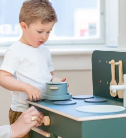 Flexa Rolleleg|Legekøkken Og Legemøbel>Play Køkkensæt - Gryde og Pande - Greenish/Naturalwood