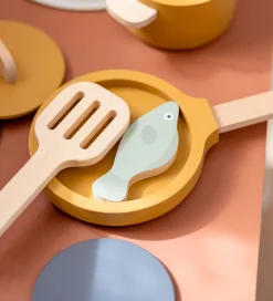 Flexa Rolleleg|Legekøkken Og Legemøbel>Play Køkkensæt - Gryde og Pande - Mustard/Naturalwood