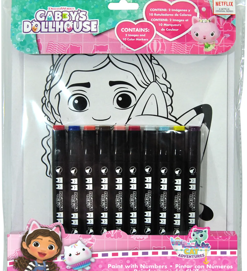 Gabby's Dollhouse Tuscher Og Farver>Farvesæt m. 10 Tusser - Farv med Tal