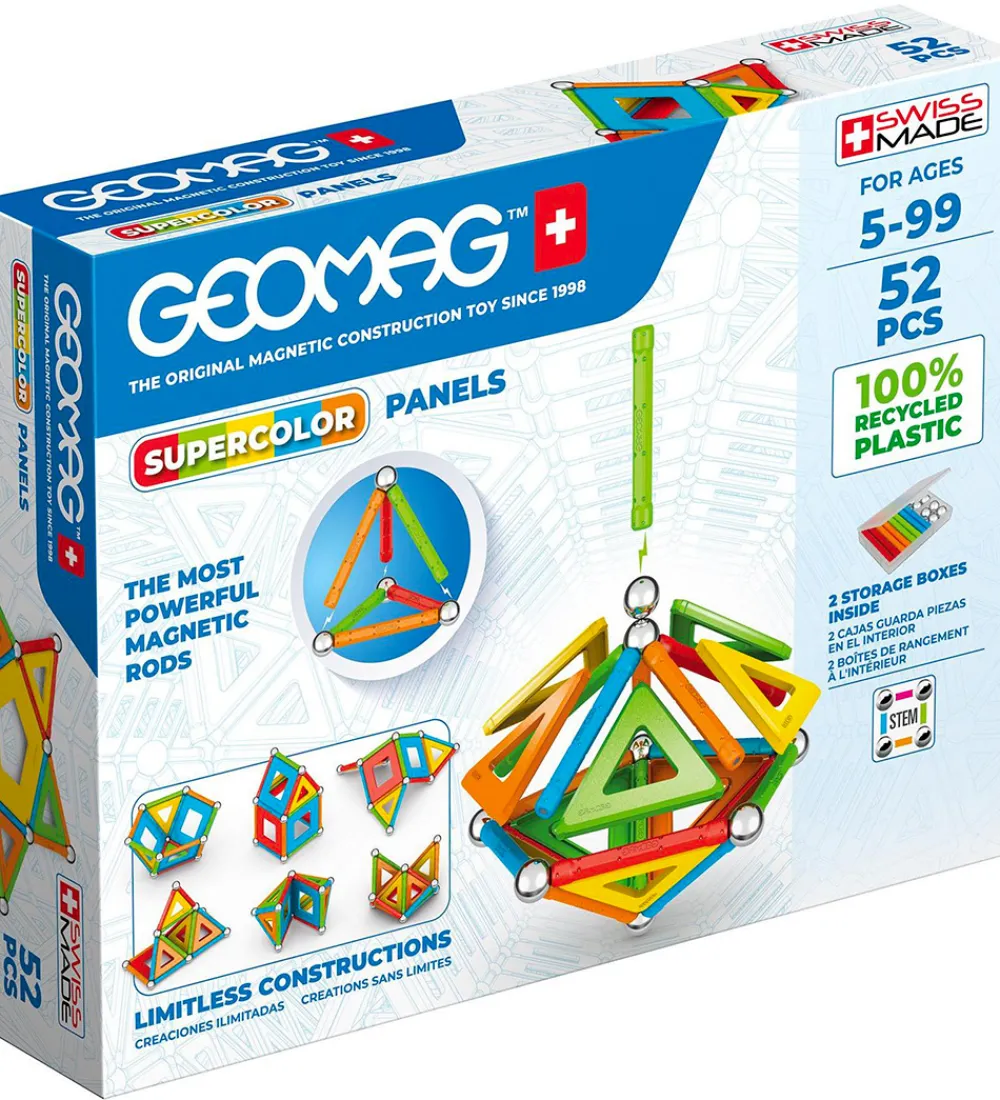 Geomag Magnetlegetøj>Magnetsæt - Supercolor Panels Recycled - 52 Dele