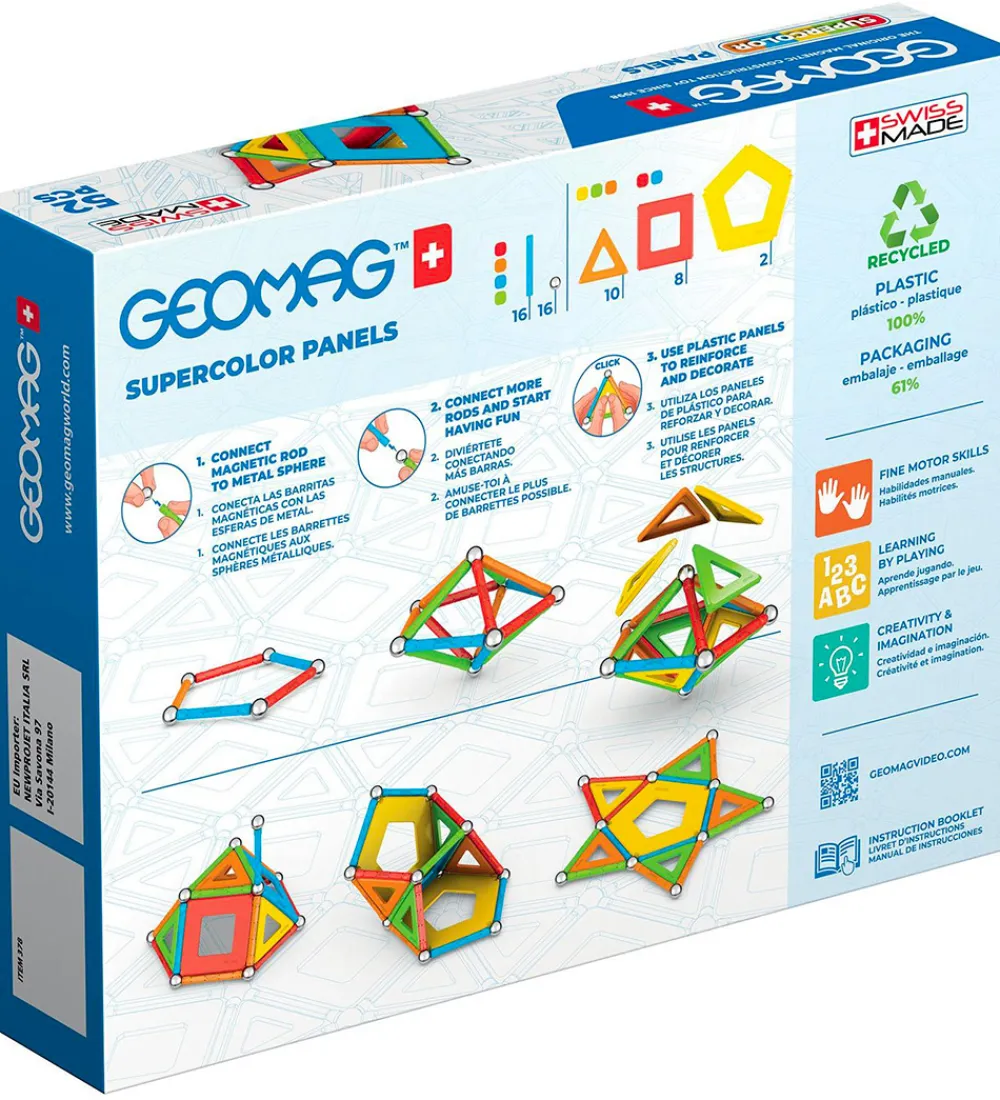 Geomag Magnetlegetøj>Magnetsæt - Supercolor Panels Recycled - 52 Dele