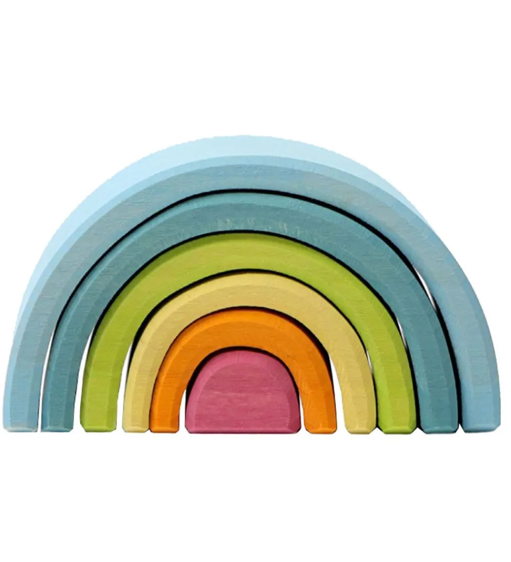 Grimms Trælegetøj|Stablelegetøj>Trælegetøj - Regnbue - Lille - 6 Dele - Pastel