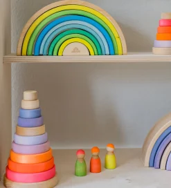 Grimms Trælegetøj|Stablelegetøj>Trælegetøj - Regnbue - 10 Dele - Neongrøn