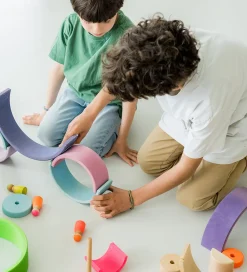 Grimms Trælegetøj|Stablelegetøj>Trælegetøj - Regnbue - 10 Dele - Neonpink