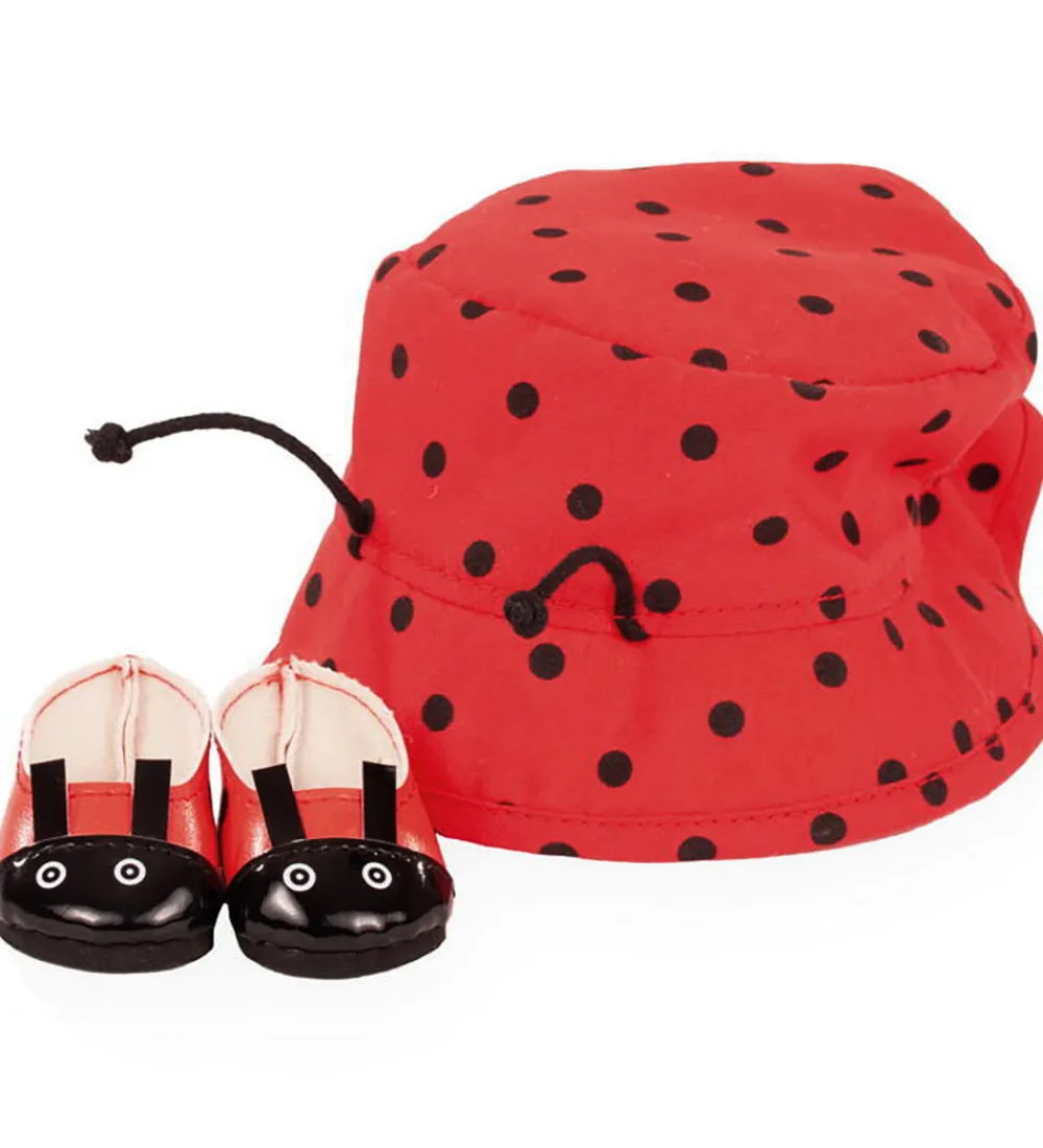 Götz Dukker Og Tilbehør>Dukketøj - Sko/Bøllehat - 30-33cm - Mariehøne