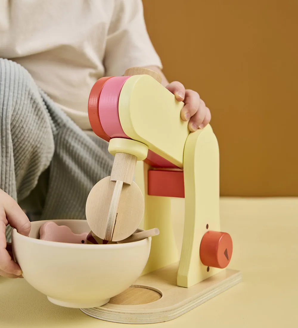 Kids Concept Trælegetøj|Rolleleg>Røremaskine - Træ - 17 cm - Lysegul/Rosa