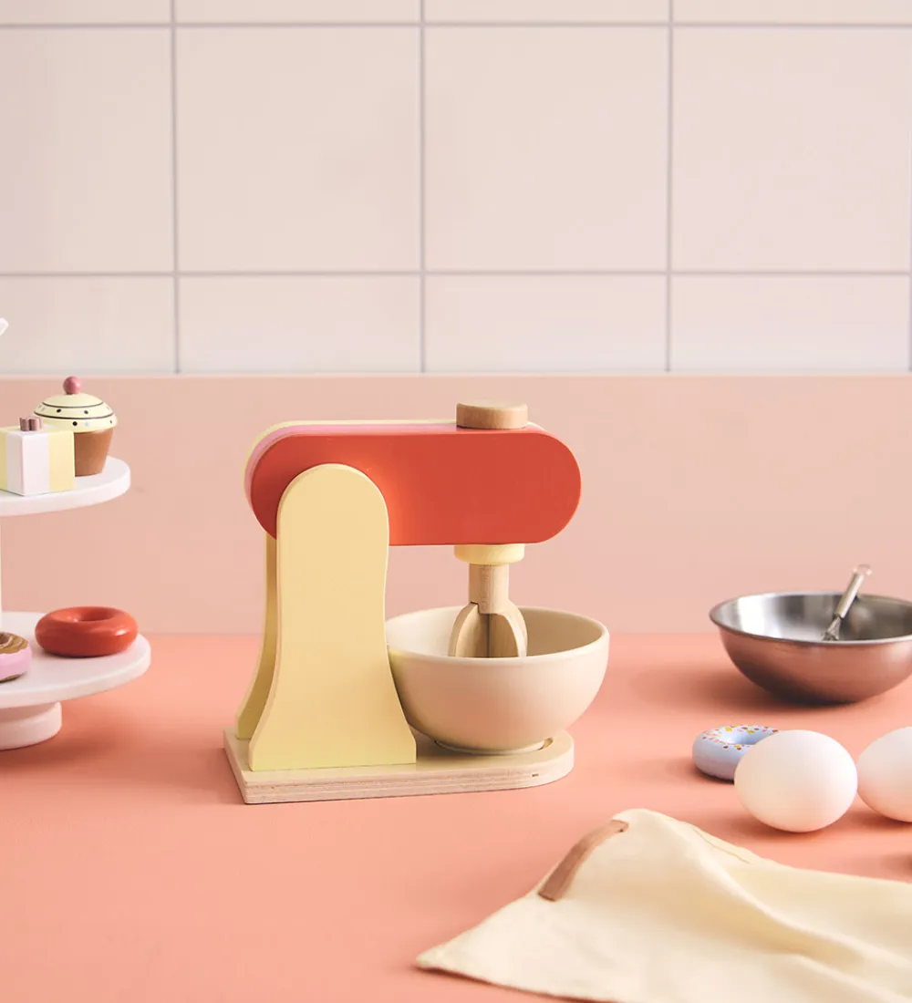 Kids Concept Trælegetøj|Rolleleg>Røremaskine - Træ - 17 cm - Lysegul/Rosa
