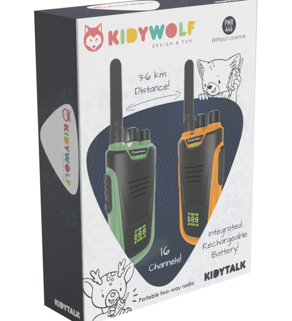 Kidywolf Walkie Talkies>Walkie Talkie - 2 stk. - Kidytalk - Grøn/Orange
