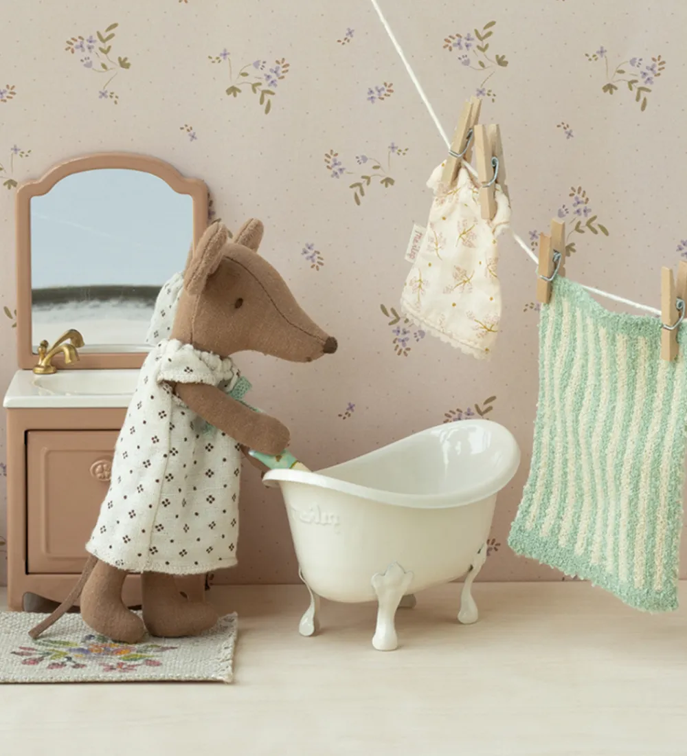 Maileg Dukker Og Tilbehør>Miniature Kommode m. Vask & Spejl - Mus - Dark Powder