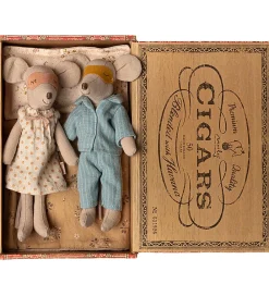 Maileg Dukker Og Tilbehør>Mus - Mor og Far i Cigaræske