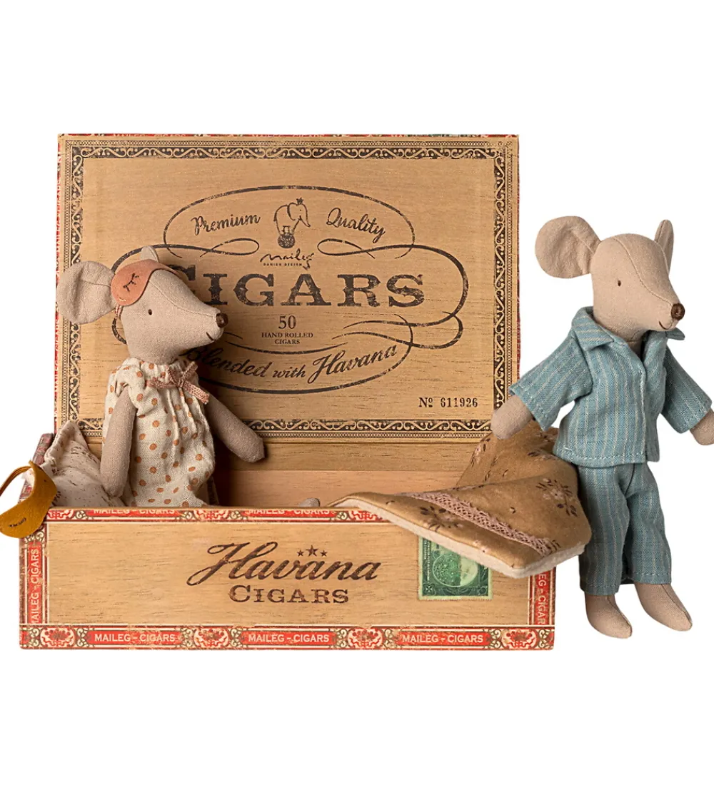 Maileg Dukker Og Tilbehør>Mus - Mor og Far i Cigaræske
