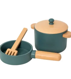 MaMaMeMo Legemad|Legekøkken Og Legemøbel>Gryde/Pandesæt - Træ - Emerald Green