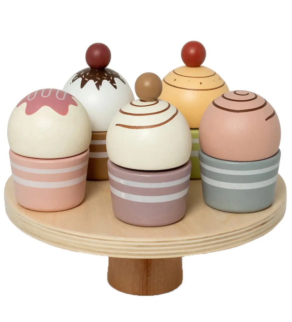 MaMaMeMo Trælegetøj|Legemad>Legemad - Cupcakes På Kagefad - Træ