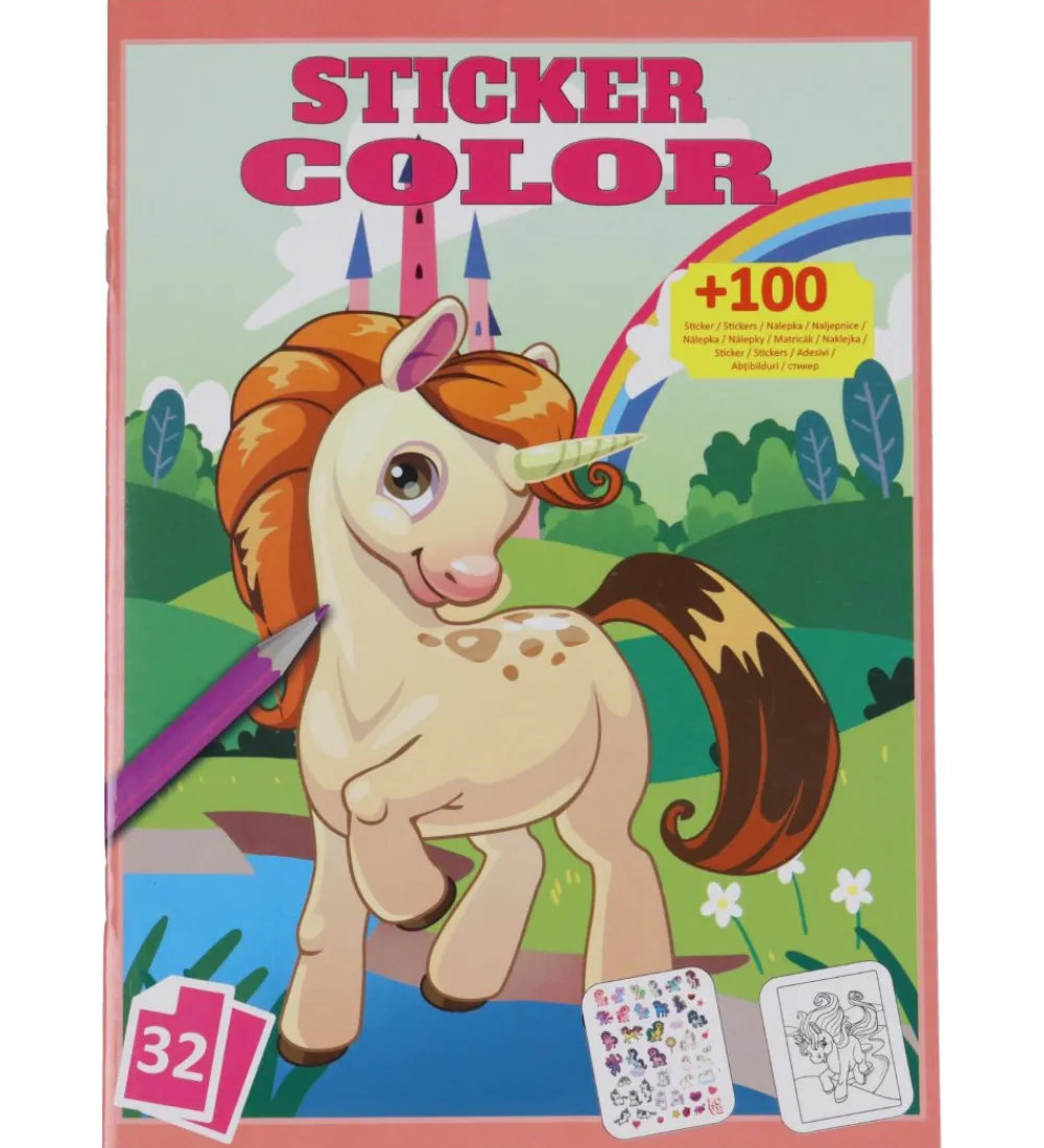 Megastar Malebog>Malebog m. Klistermærker - 32 Sider - Enhjørning