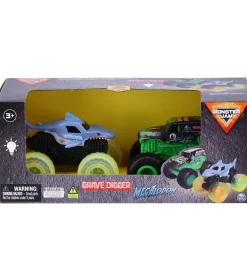 Monster Jam Biler, Tog Og Køretøjer>Trucks - 1:43 - 2-pak -Grave Digger/Megalodon m. Lys