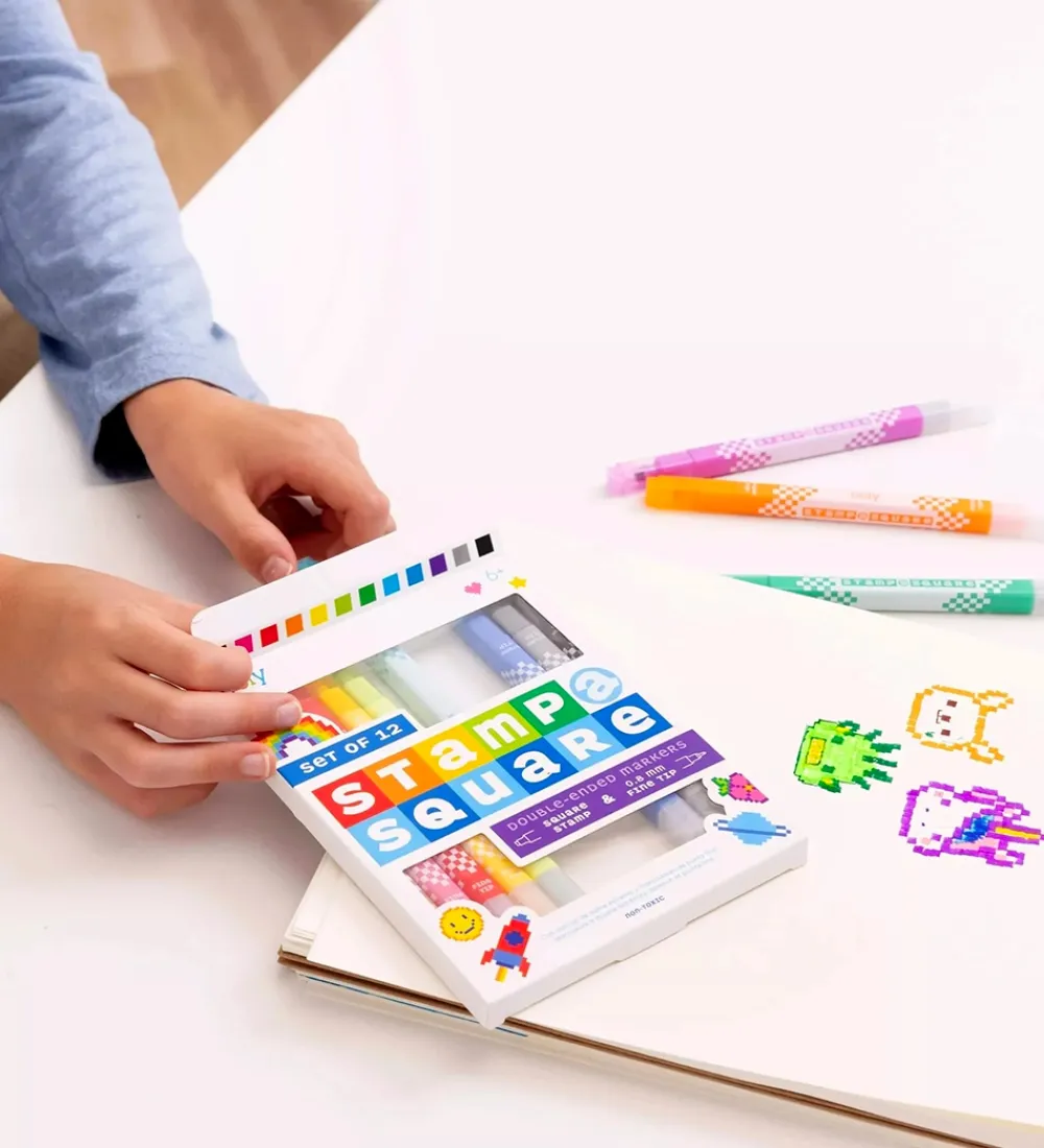 Ooly Tuscher Og Farver>Dobbeltsidede Tuscher - Stamp a Square - 12 stk