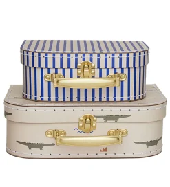 OYOY Rolleleg|Legekufferter>Kuffertsæt - 2 Stk. - Crocodile & Stripe - Beige