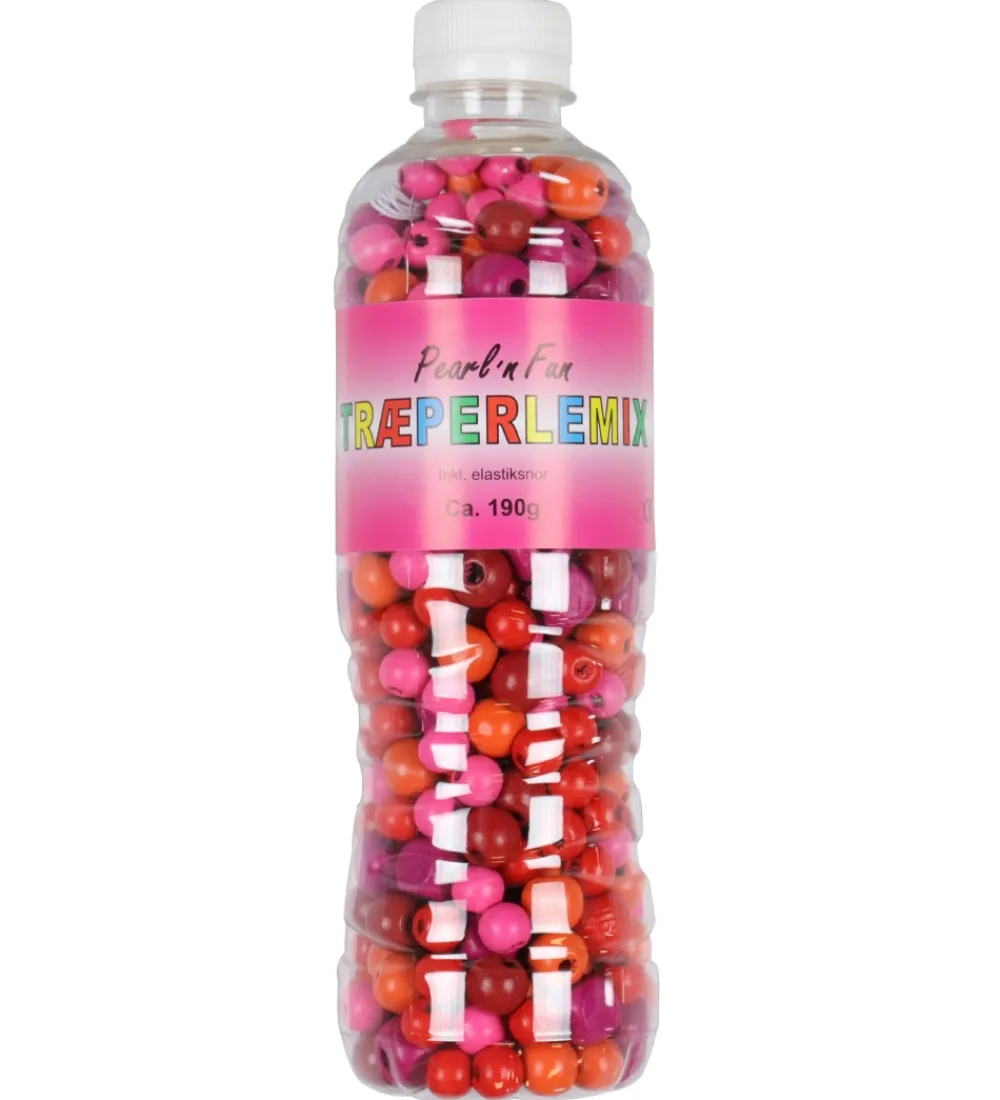 Pearl N Fun Perler>Pearl'n Fun Træperler m. Elastiksnor - 190 gram - Rød/Pink/Orang