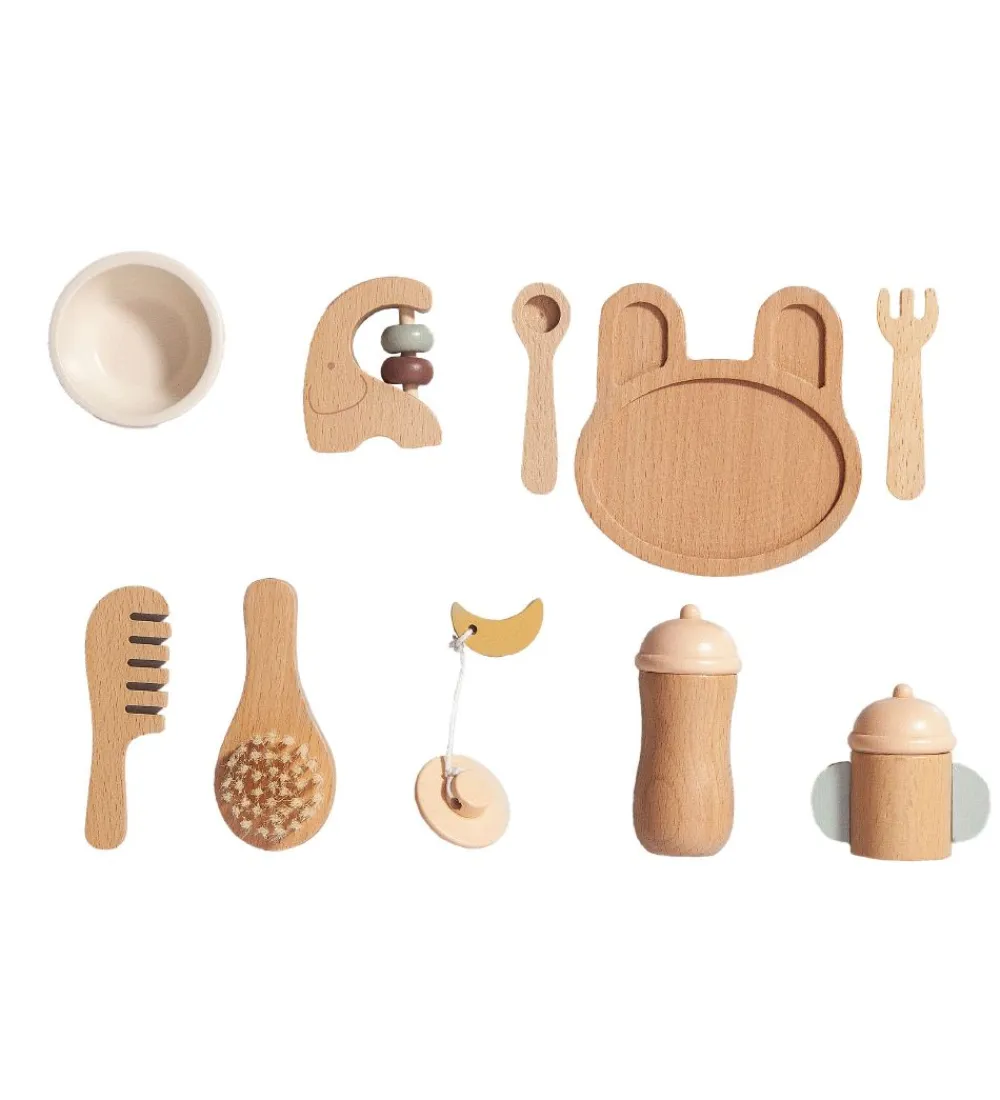 Petit Monkey Legekøkken Og Legemøbel>Dukkespisesæt - 10 Dele - Træ