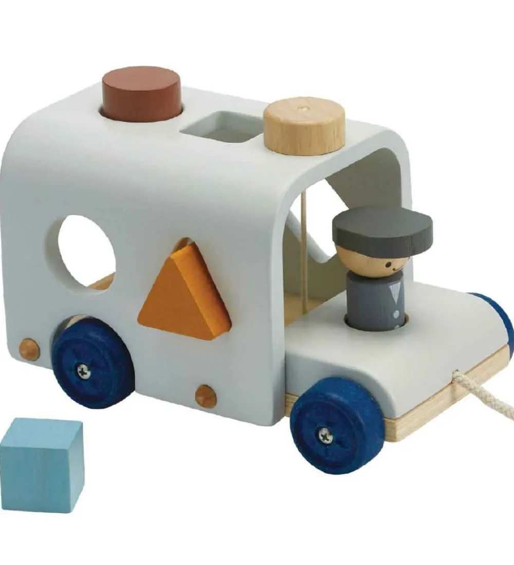 PlanToys Puttekasser>Træklegetøj - Bus m. Puttekasse - Træ/Lyseblå