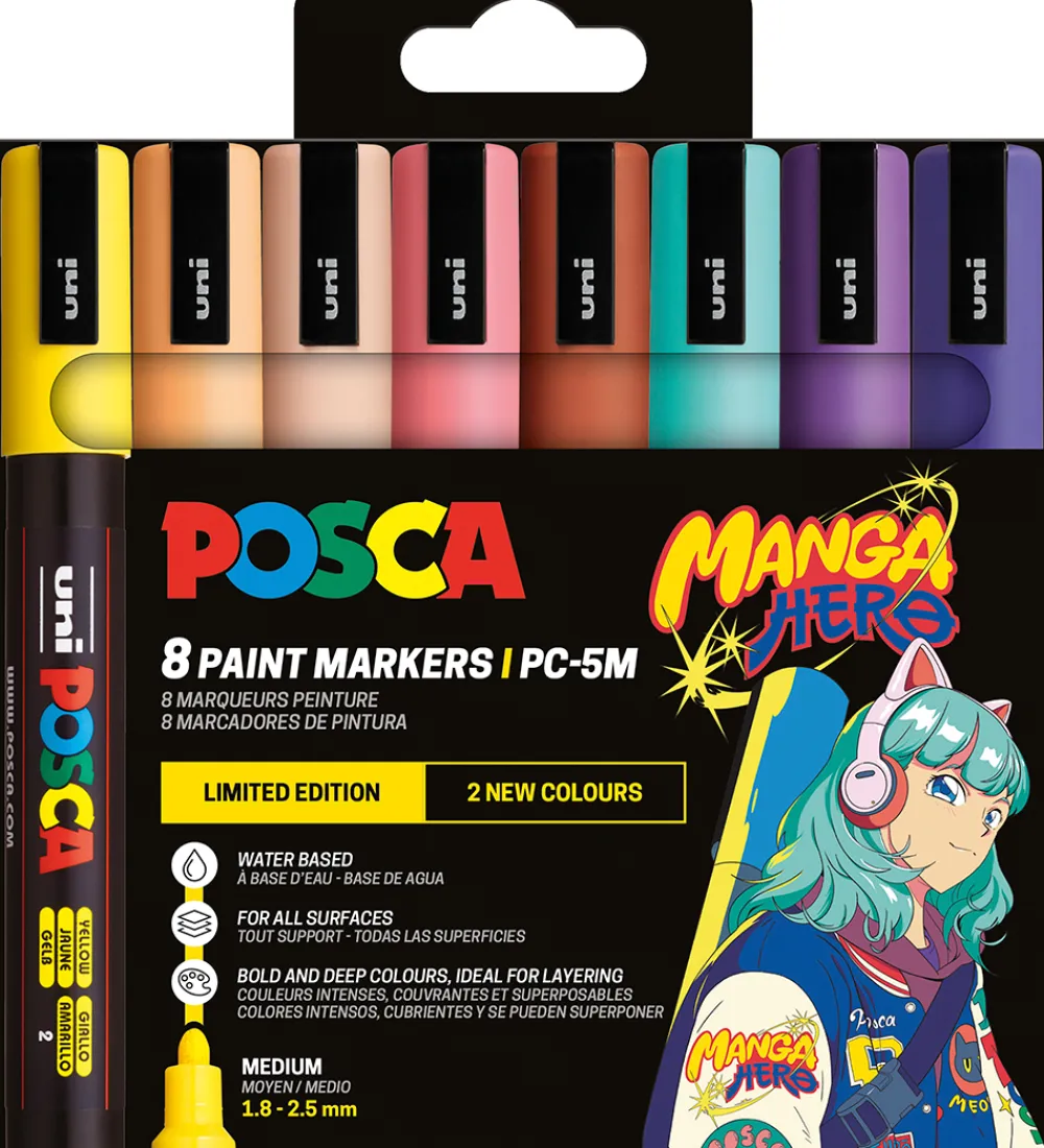 Posca Tuscher Og Farver|Kreativ Leg>Tuscher - PC-5M - 8 stk. - Manga Hero