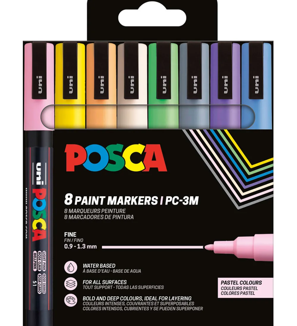 Posca Tuscher Og Farver|Kreativ Leg>Tuscher - PC-3M - 8 stk. - Pastelfarver