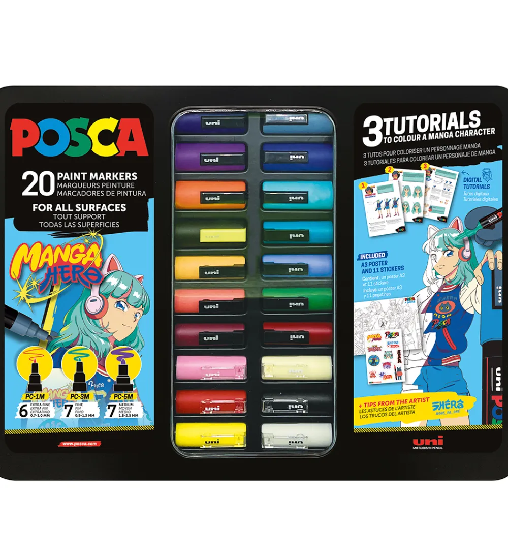 Posca Tuscher Og Farver|Kreativ Leg>Tuscher m. Metalkasse - 20 stk. - Manga Hero