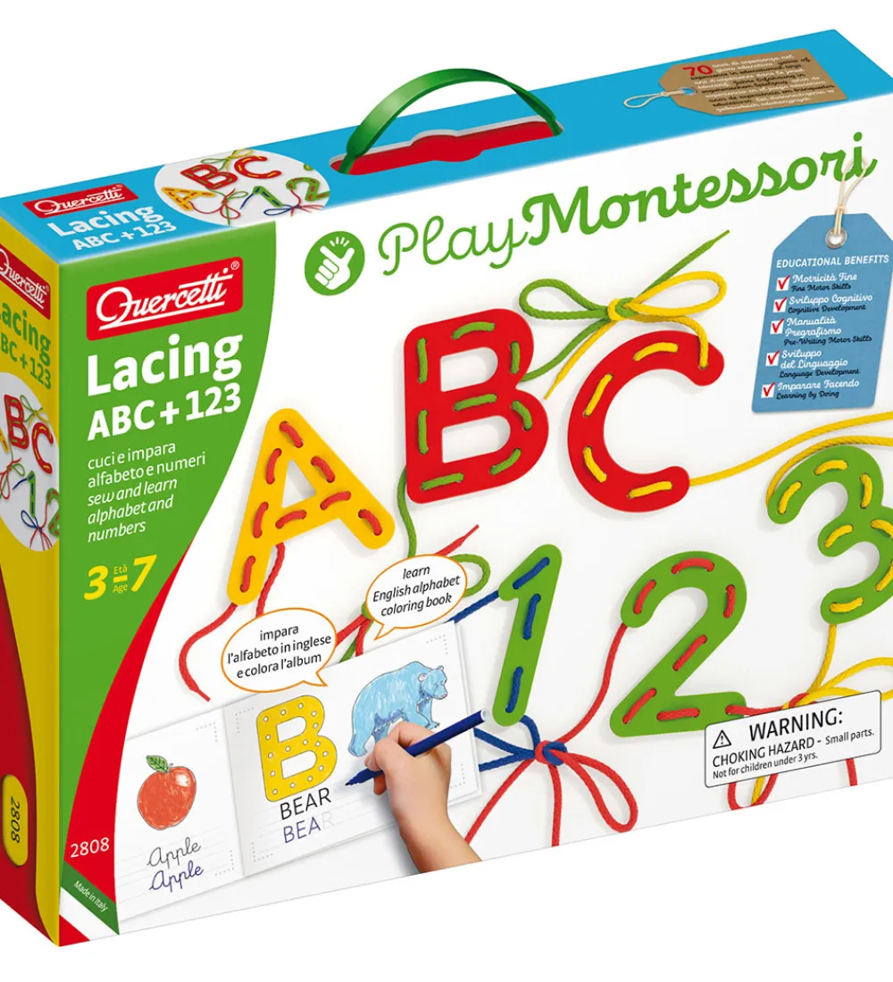 Quercetti Kreasæt>Læringssæt - Lacing ABC+123 - Play Montessori - 2802