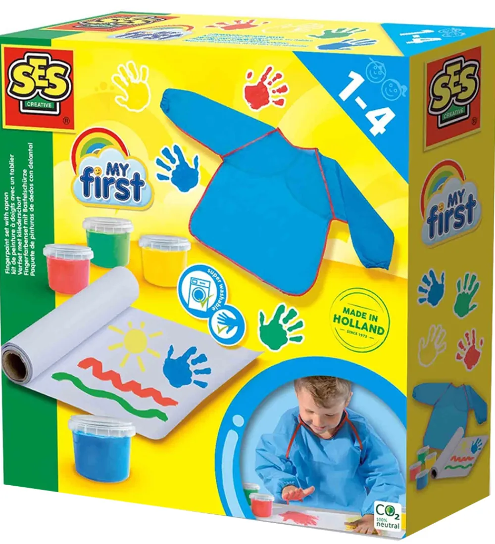 SES Creative Tuscher Og Farver|Maling>- Min Første Fingermaling m. Forklæde