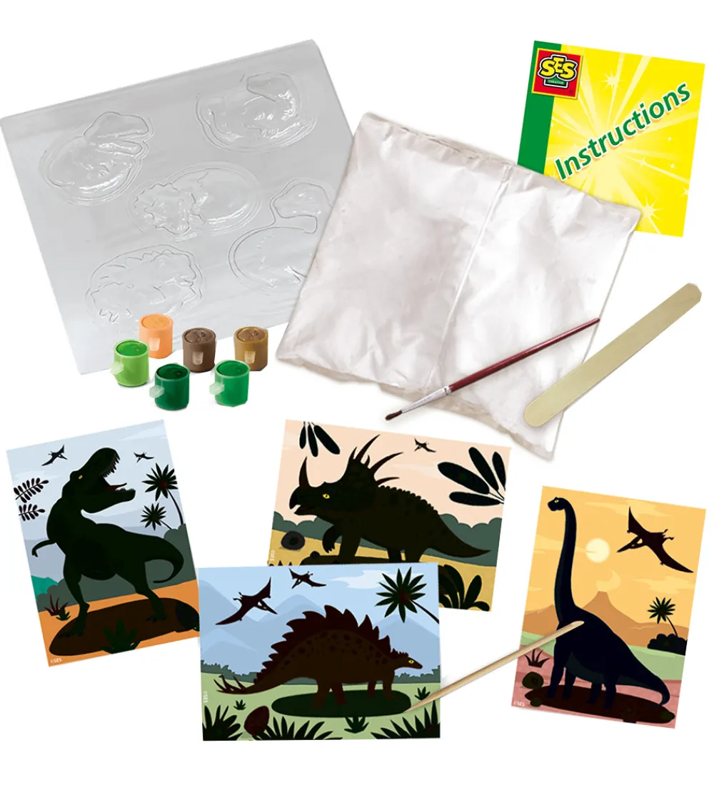 SES Creative Kreasæt>- Støb & Mal - Dinoer m. Skrabeark