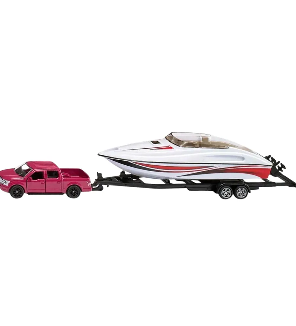 Siku Biler, Tog Og Køretøjer>Bil m. Båd - Ford F150 m. Motorbåd - 1:55 - Rød/Hvid