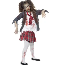 Smiffys Udklædningstøj>Udklædning - Zombie School Girl - Grå/Hvid/Rød