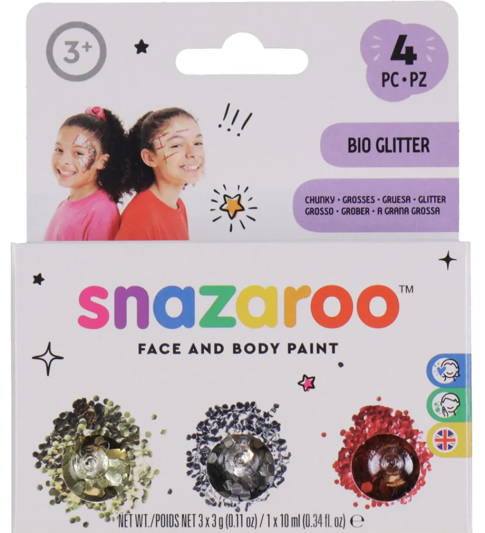Snazaroo Halloween|Rolleleg>Sminke - BIO Glitter Chunky - 3 stk. - Guld/Sølv/Pink