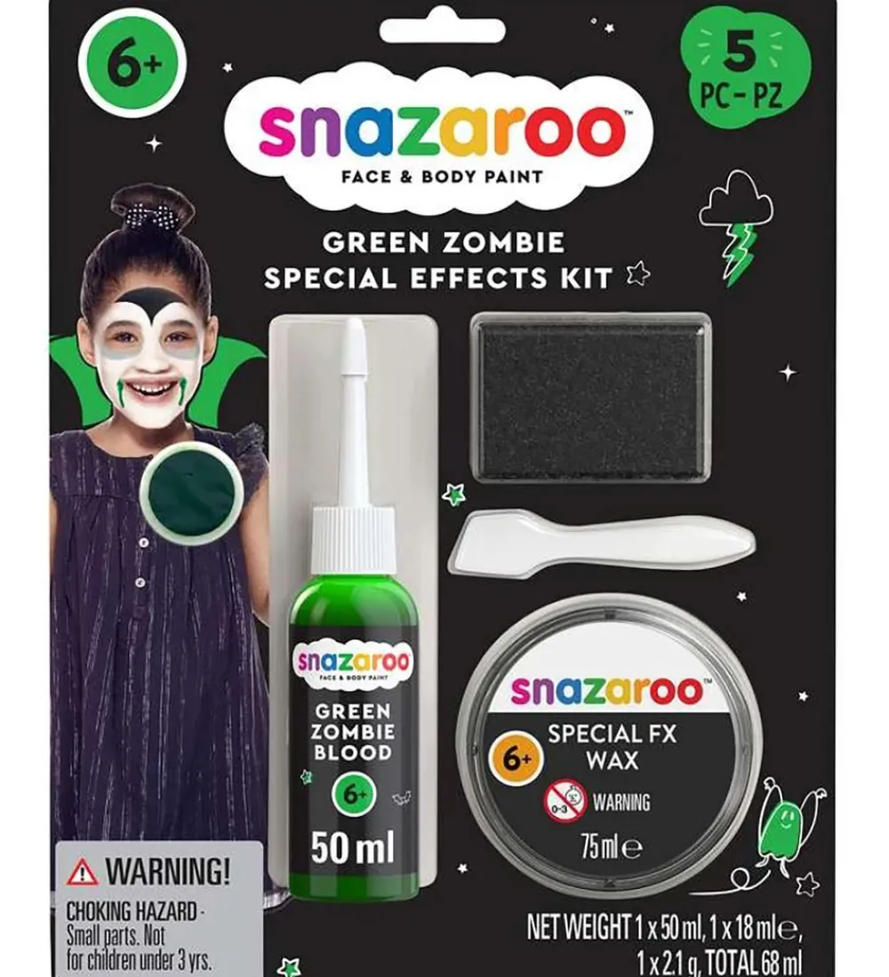 Snazaroo Rolleleg|Halloween>Sminkefarvesæt - Zombie Grøn - 5 Dele