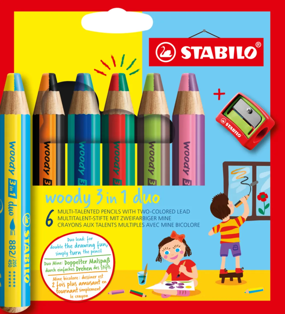 Stabilo Tuscher Og Farver>Farveblyanter - Woody 3-i-1 Duo - 6 Stk. - Multifarvet