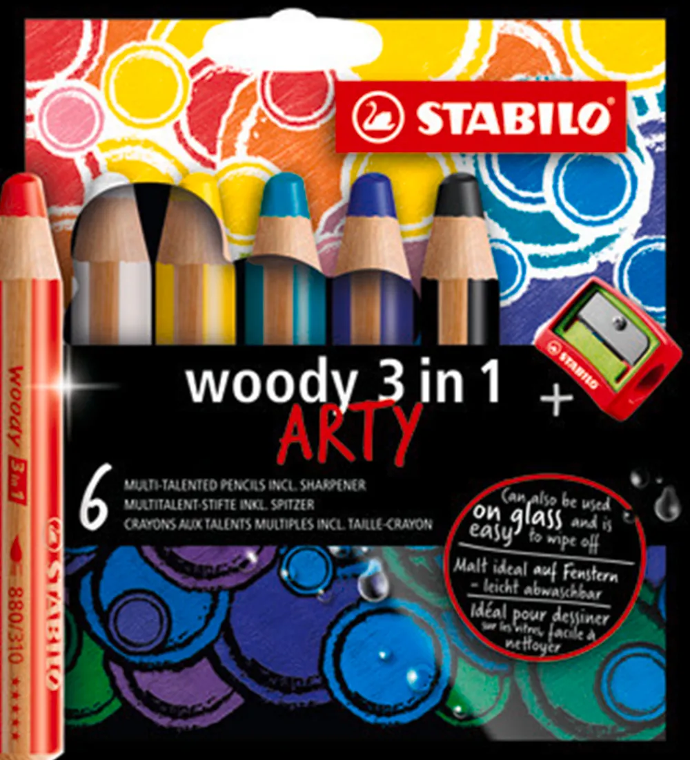 Stabilo Tuscher Og Farver|Kreativ Leg>Farveblyanter - Woody 3-i-1 Arty - 6 stk. - Multifar