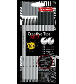 Stabilo Tuscher Og Farver|Kreativ Leg>Tuscher - Creative Tips Arty - 10 stk. - Sort/Grå