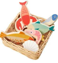 Tender Leaf Trælegetøj|Legemad>Trælegetøj - Kurv Med Fisk & Skaldyr