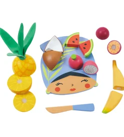 Tender Leaf Trælegetøj>Trælegetøj - Skærebræt med Tropisk Frugt - 16 Dele